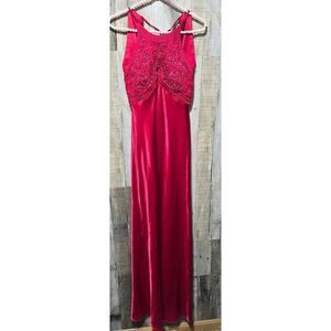 Morgan & Co Vintage Y2K Red Sequin Embroidered Formal Satin Maxi Dress 9/10